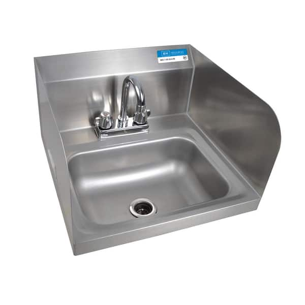 BK Resources Wall Mount Hand Sink Bowl with Side Splashes Drain 4 in. OC Deck Mount Faucet in Stainless Steel