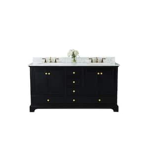 Audrey 66 in. W x 22 in. D x 34.3 in. H Double Sink Bath Vanity in Black Onyx with Italian Carrara White Marble Top