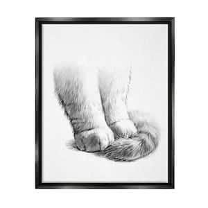 Fluffy Cat Paws Tail Curled Monochrome Drawing by Ziwei Li Floater Frame Animal Wall Art Print 31 in. x 25 in.