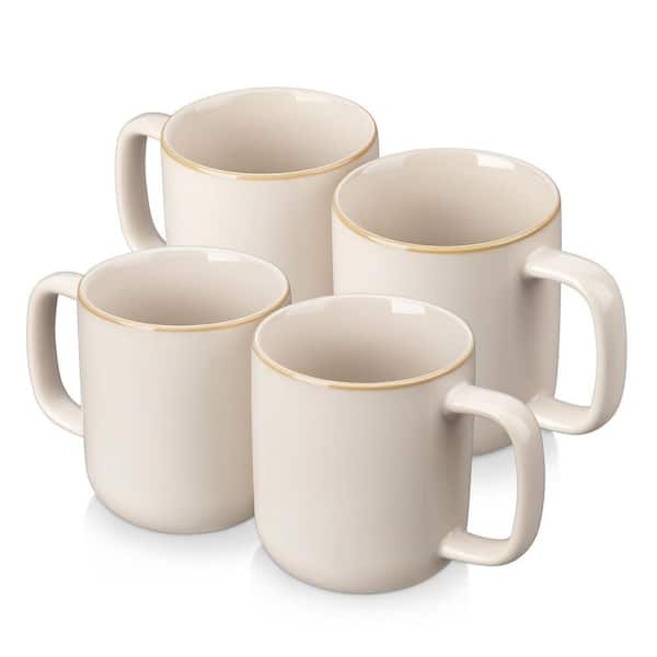 16 oz. Beige Stoneware Mugs (Set of 4) Tea Cups with Handle Coffee Mug Drinkware Set Microwave and Dishwasher Safe