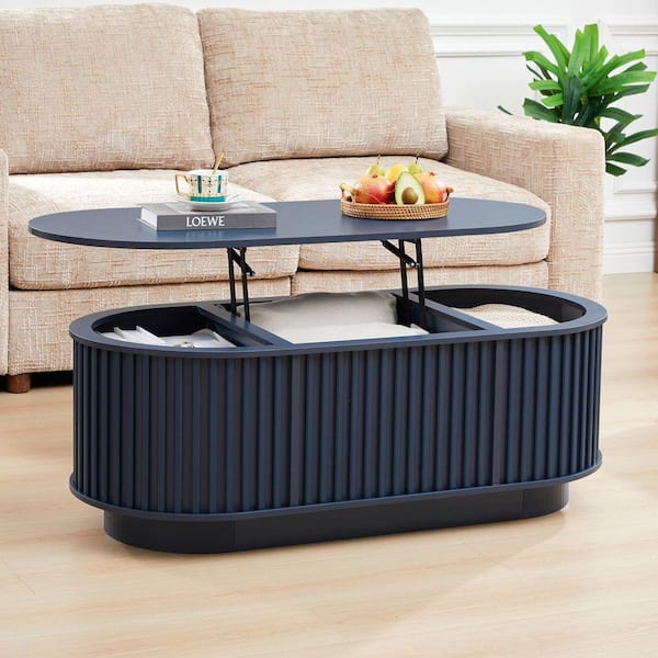 ATHMILE Square Strips Surround 43.3 in. Blue-gray Oval MDF Sofa