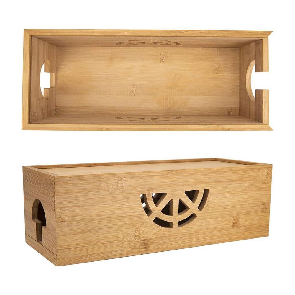 Ahfiwaso Natural Bamboo Cord Organizer Box Cable Management Box