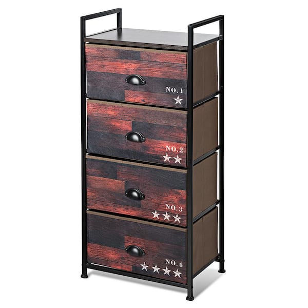 Costway 4-Drawer Brown and Black Fabric Dresser Storage Tower Nightstand 39.5 in. x 17.5 in. x 12 in.