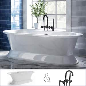 Crestmont 67 in. Acrylic Freestanding Pedestal Bathtub in White, Faucet in Matte Black