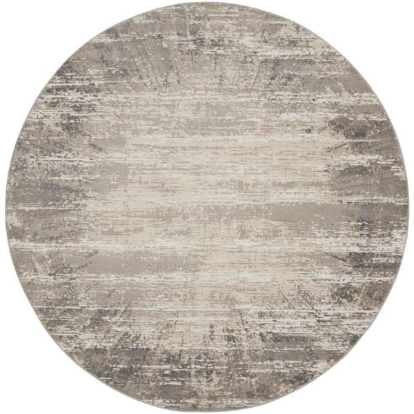 Nourison Cyrus Ivory Grey 4 Ft X Abstract Contemporary Round Rug 830159 The Home Depot Nourison Cyrus Ivory Grey 4 Ft X, Contemporary Round Rugs