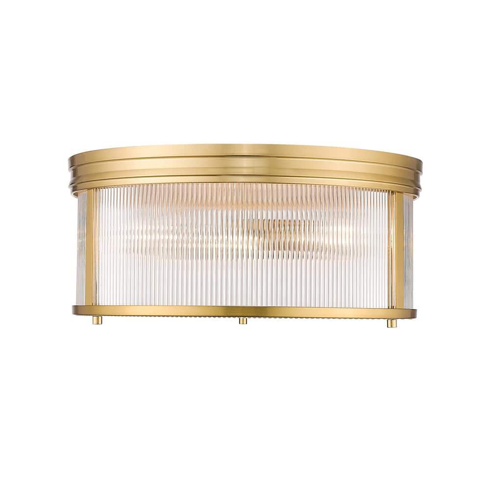 Carnaby 18 in. Modern Gold Integrated LED Flush Mount with Clear Ribbed Gla