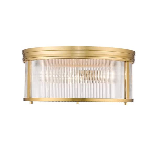 Unbranded Carnaby 18 in. Modern Gold Integrated LED Flush Mount with Clear Ribbed Glass Shade (1-Pack)