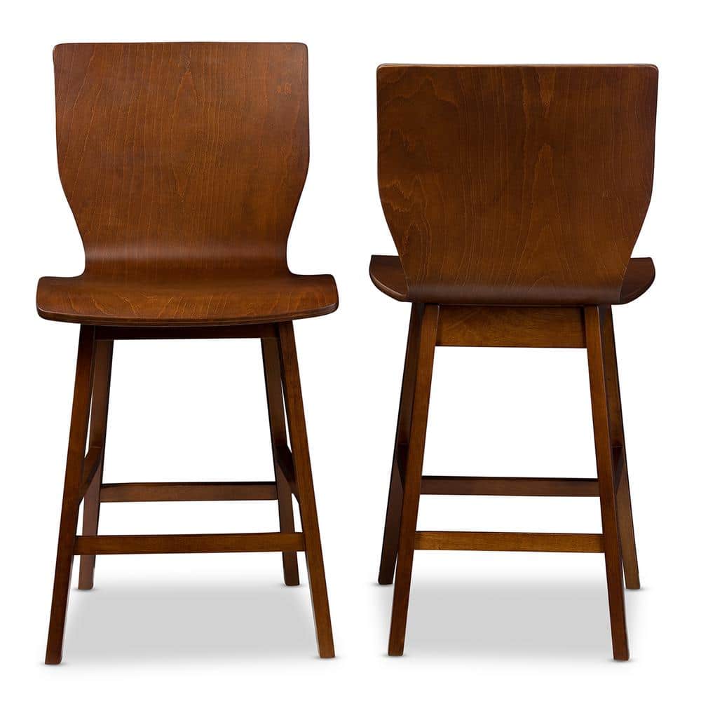 Elsa Dark Walnut Mid-Century Modern Counter Stools, Set of 2