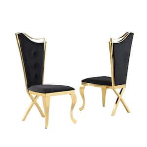 Crownie Black/Gold Velvet Dining Chairs (Set of 2)