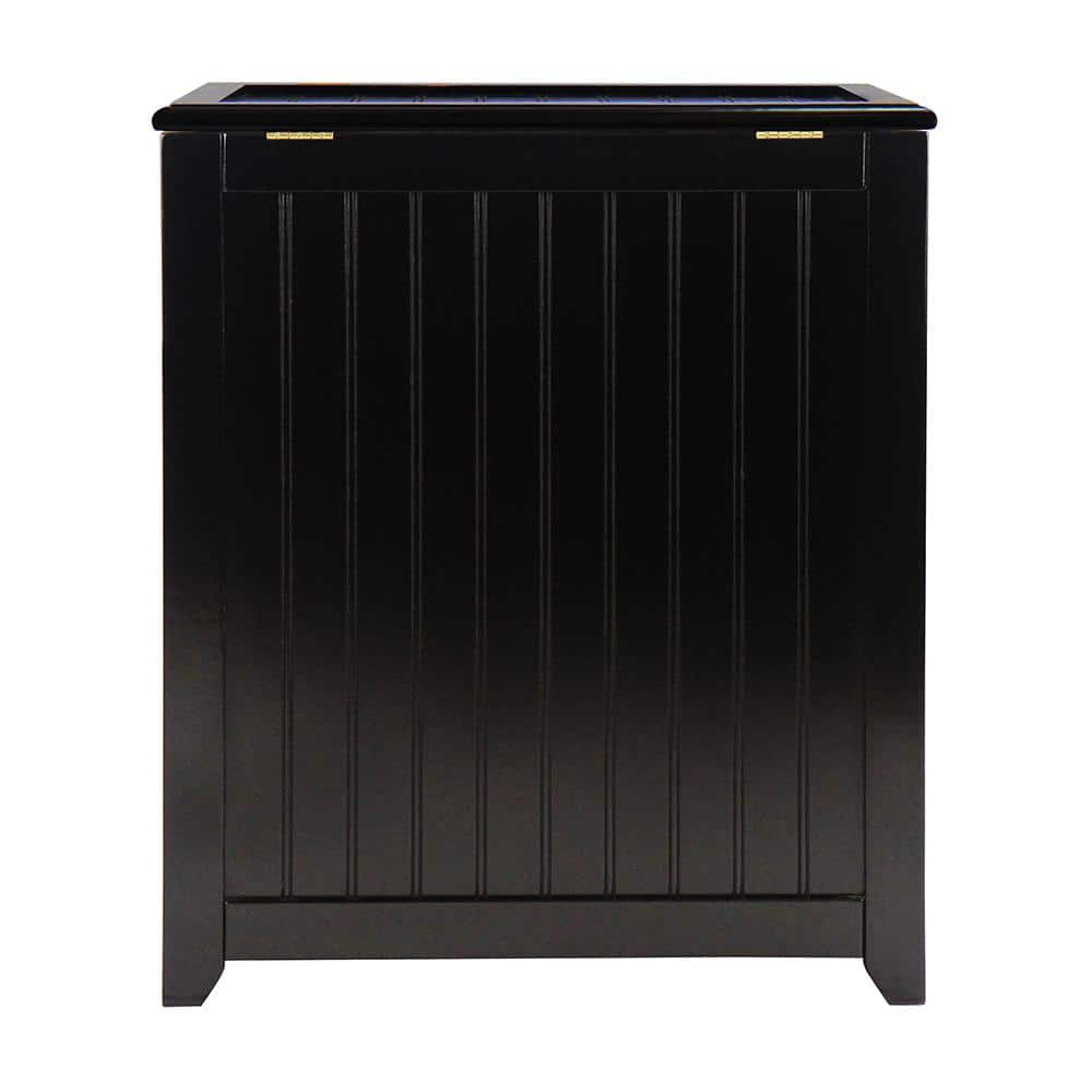 Mahogany Finished Black Wood Laundry Hamper with Lid