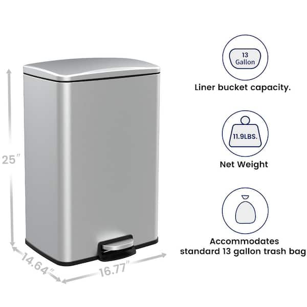 YRLLENSDAN Garbage Can 13 Gallon 50 Liter Kitchen Trash Can for Bathroom  Bedroom Home Office Automatic Touch Free High-Capacity with Lid Brushed