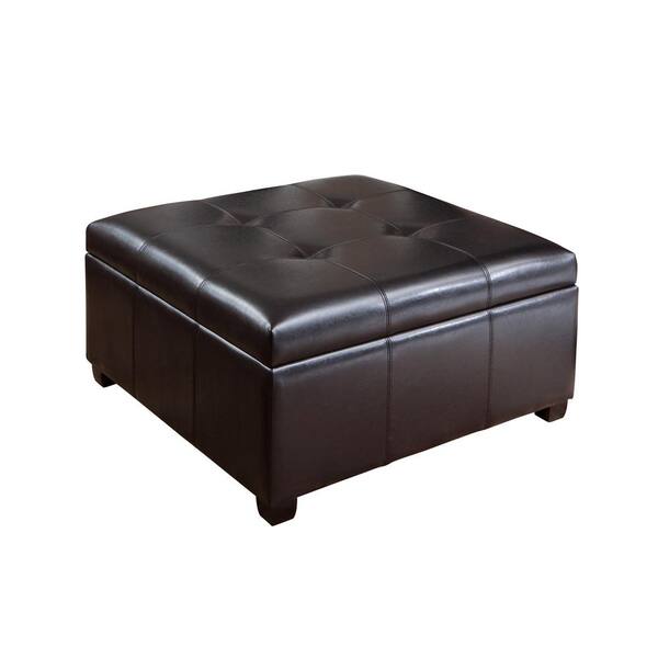 Noble House Carlsbad Espresso Brown, Square Brown Leather Ottoman With Storage