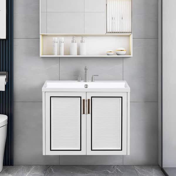 Unbranded Modern Style 24 in. W x 18 in. D x 17.6 in. H Floating Bath Vanity in White with White Ceramic Top