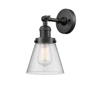 Cone 1-Light Oil Rubbed Bronze Wall Sconce with Seedy Glass Shade