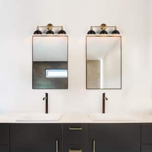 Modern 3-Light Black Bathroom Vanity Light, 22.5 in. Bowl Shape Bath Lighting Brass Gold Wall Sconce
