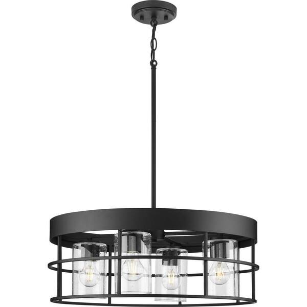 Progress Lighting Burgess 4-Light Matte Black Craftsman Chandelier