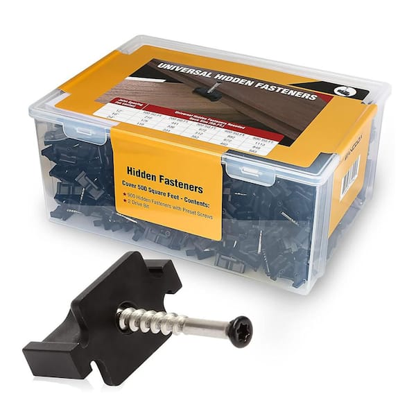 Afoxsos Polymer Black Durable Universal Hidden Deck Fasteners with Stainless Steel Screws (900-Pack) for Composite Decking