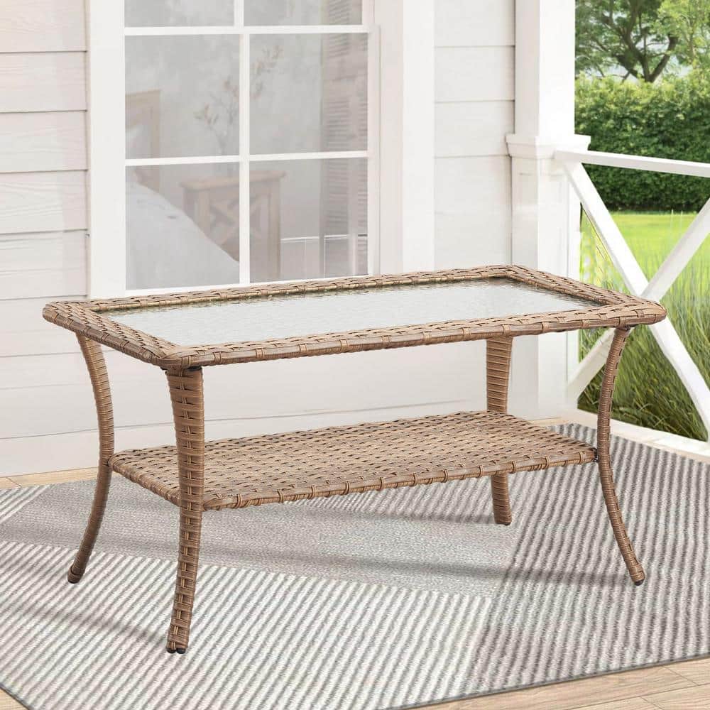 Carolina Yellow Steel Frame Glass Top Outdoor Coffee Table