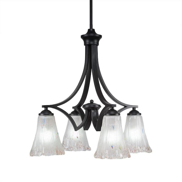 Unbranded Clevelend 4-Light Matte Black Chandelier, Round Chandelier with 5.5 in. Frosted Crystal Glass Shades, No bulbs included
