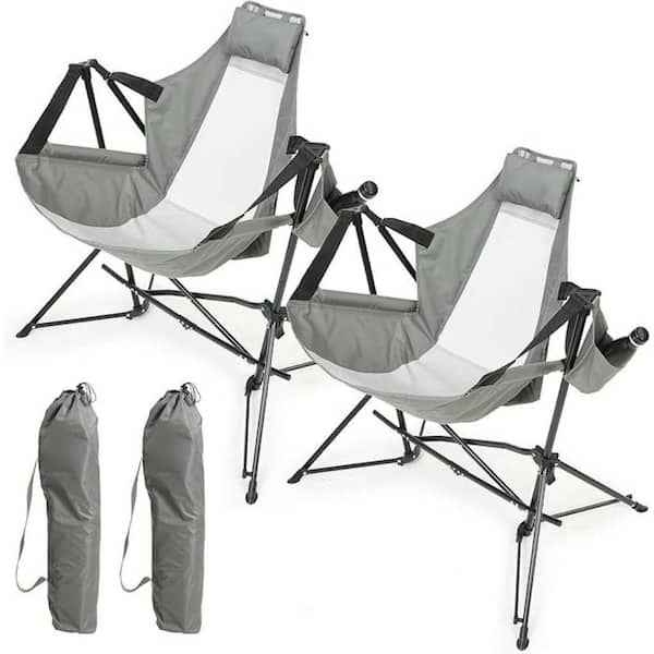 Outdoor Portable Hammock Camping Chair with Pillow Cup Holder and Carry Bag in Gray
