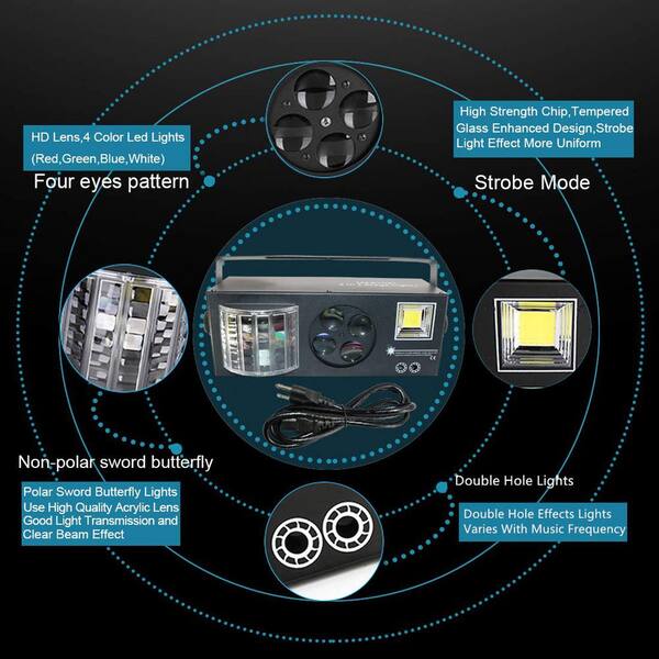 Lukyamzn RGBW 4 in 1 DJ Lights, Mixed Effect Sound Activated Stage Lights LED Pattern Lights Strobe Light, Remote and DMX Control