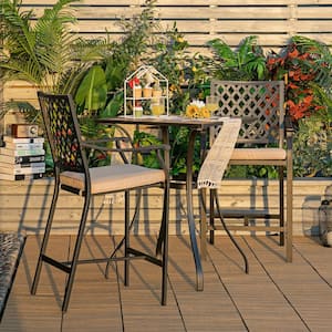 3-Pieces Metal Outdoor Bar with 2 Bar Stools and 1 Square Table