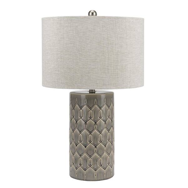 Cresswell 28 in. Frosted Gray Glaze Ceramic Column Table Lamp