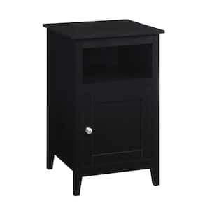 Designs2Go 15.75 in. Black Standard Square Wood End Table with Storage Cabinet and Shelf