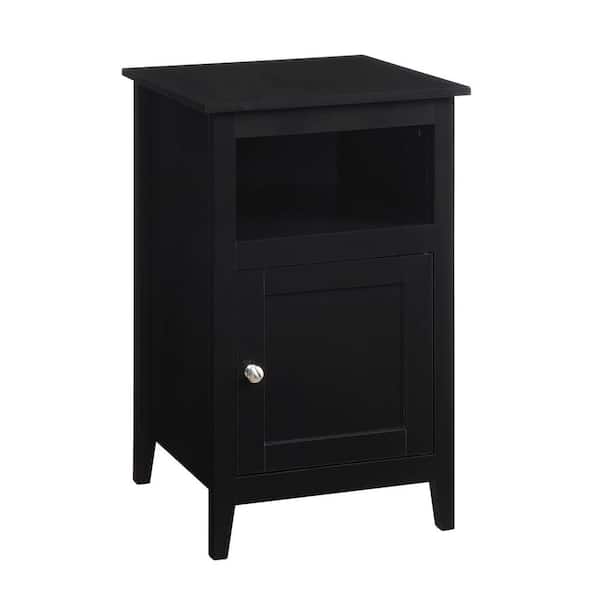 Convenience Concepts Designs2Go 15.75 in. Black Standard Square Wood End Table with Storage Cabinet and Shelf