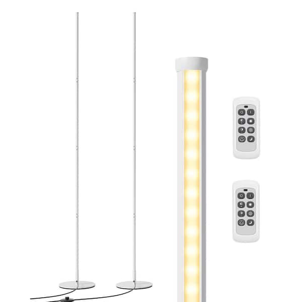 EDISHINE 57.5 in. White 1-Light Smart Dimmable Set of 2 Corner Light Modern Column Standing Floor Lamp for Living Room w/ Remote