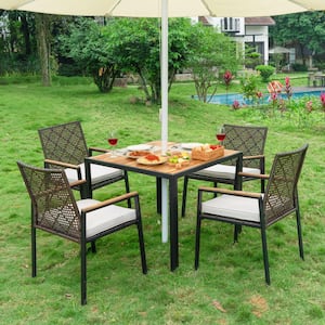 broyerk rattan wood patio umbrella stand dining table Blessing2220 Wicker Table,Outdoor Bistro with Umbrella Hole for Garden, Pool Deck functional outdoor essential The Felix Wicker Outdoor Umbrella