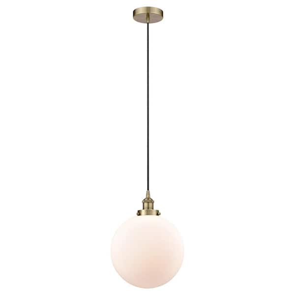Innovations Beacon 60-Watt 1-Light Antique Brass Standard Mini Pendant Light with Painted Glass Shade, No Bulbs Included