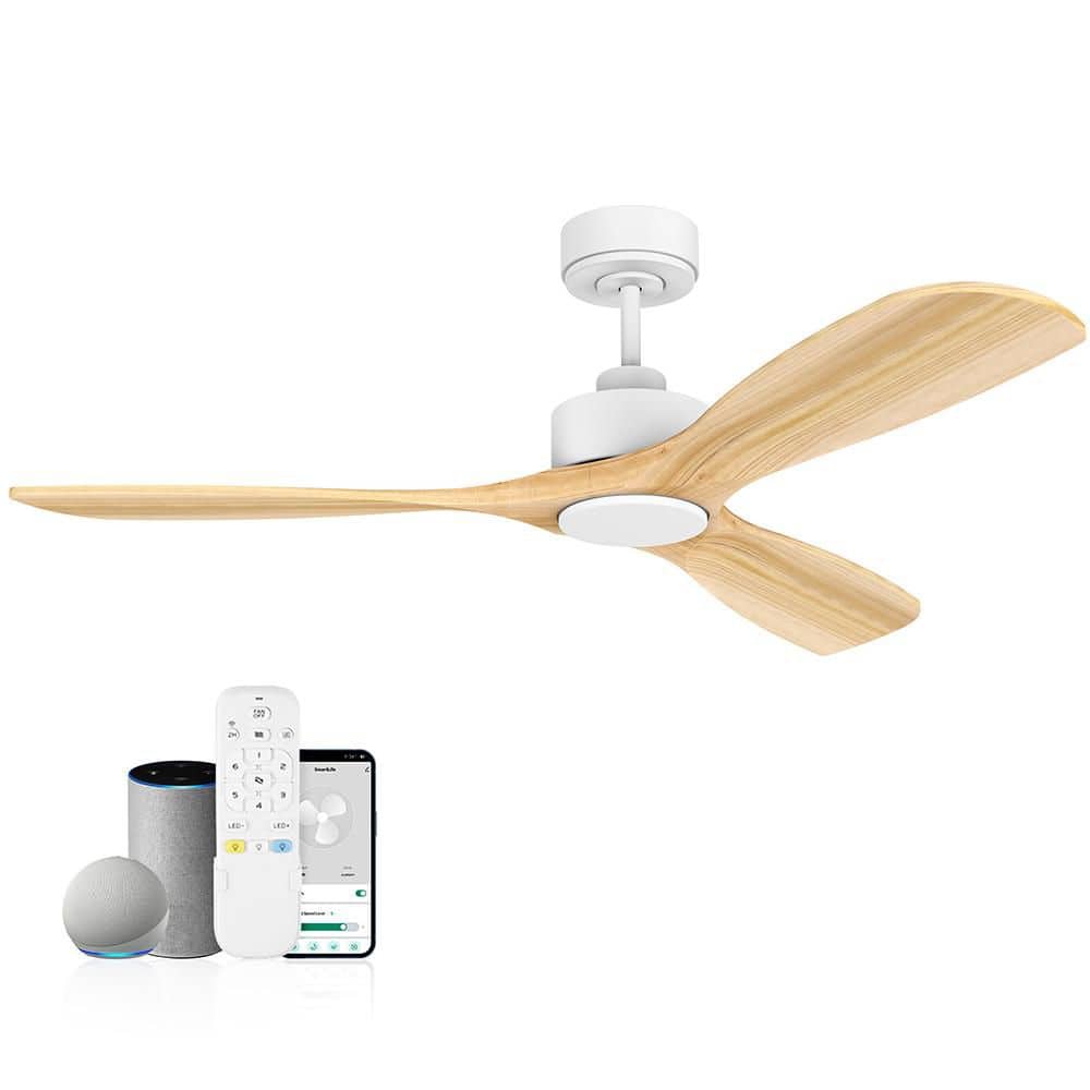 52 in. Modern Outdoor Indoor White Ceiling Fans with LED Lights Remote Voic