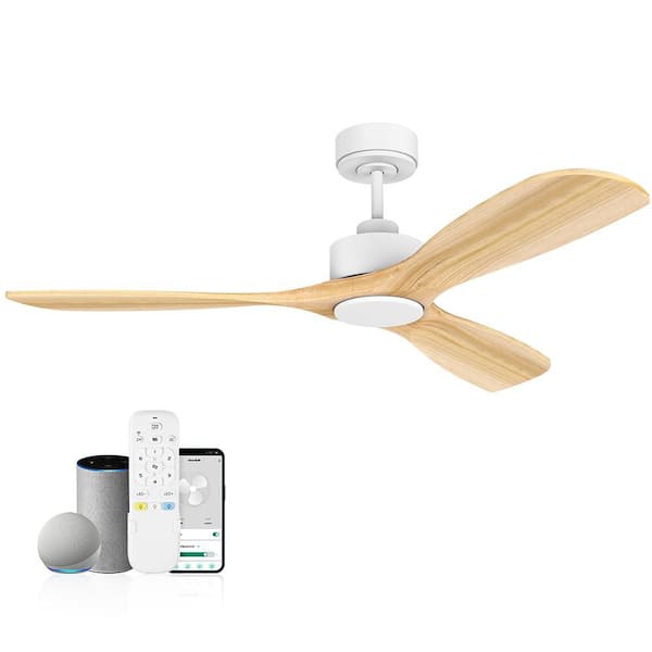 Unbranded 52 in. Modern Outdoor Indoor White Ceiling Fans with LED Lights Remote Voice Control Via WIFI Alexa App Quiet DC Motor