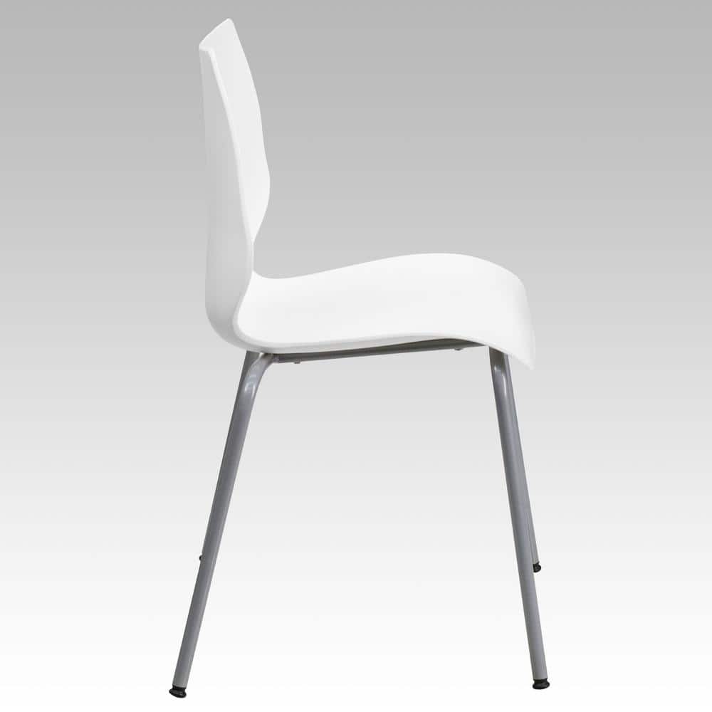 Lumbar-Support White & Silver Metal Stackable Chair