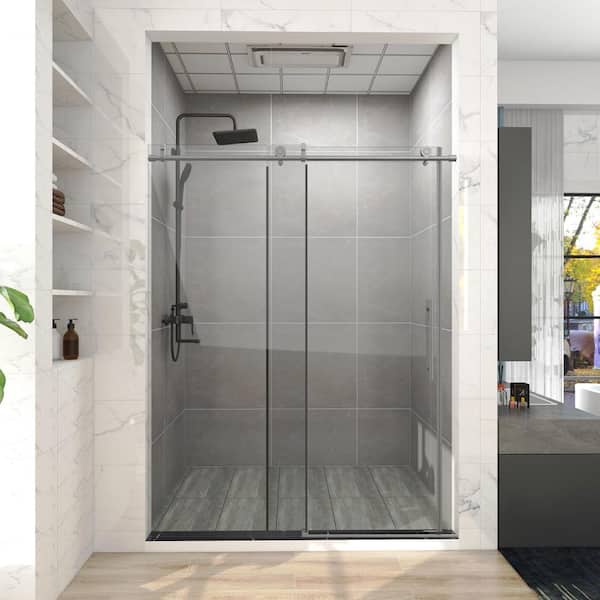 Maincraft 60 in. W x 76 in. H Single Sliding Frameless Corner Shower Enclosure in Brushed Nickel with Clear Glass