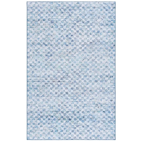Tacoma Gray/Aqua 3 ft. x 5 ft. Machine Washable Cubed Marle Area Rug