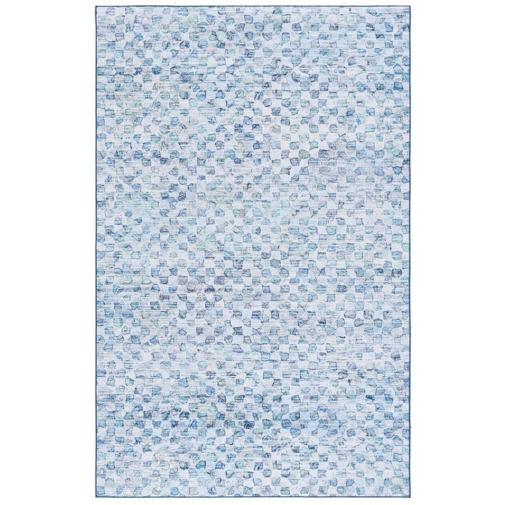 SAFAVIEH Tacoma Gray/Aqua 8 ft. x 10 ft. Machine Washable Cubed Marle ...