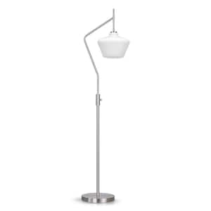 Cafe 69 in. Brushed Nickel Dimmable LED Arc Floor Lamp with White Glass Shade and LED Vintage Bulb