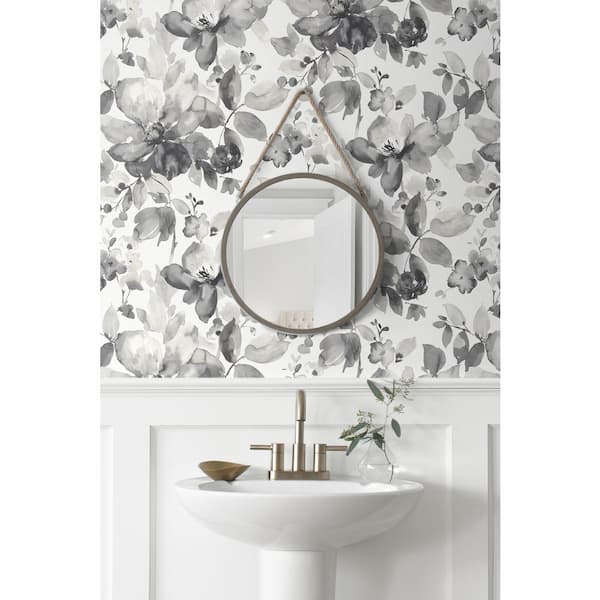 NextWall Watercolor Flower Peel and Stick Wallpaper (Inkwell)