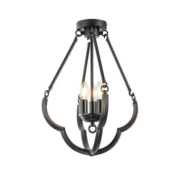 LNC Modern Black Caged Chandelier 4-Light Brown Candlestick