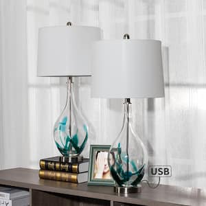 Denver 28 in. Clear Dimmable Table Lamp Set with USB (Set of 2)