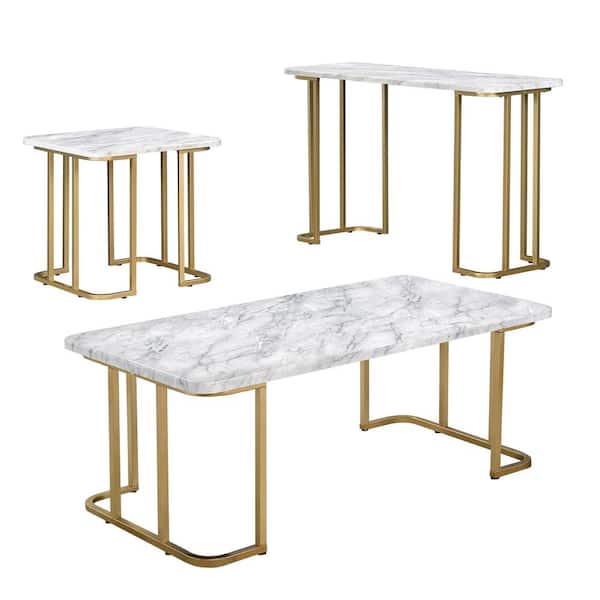 3 Piece Coffee Table Set Idf 4564wh 3pc, 3 Piece White Marble Coffee Table Set