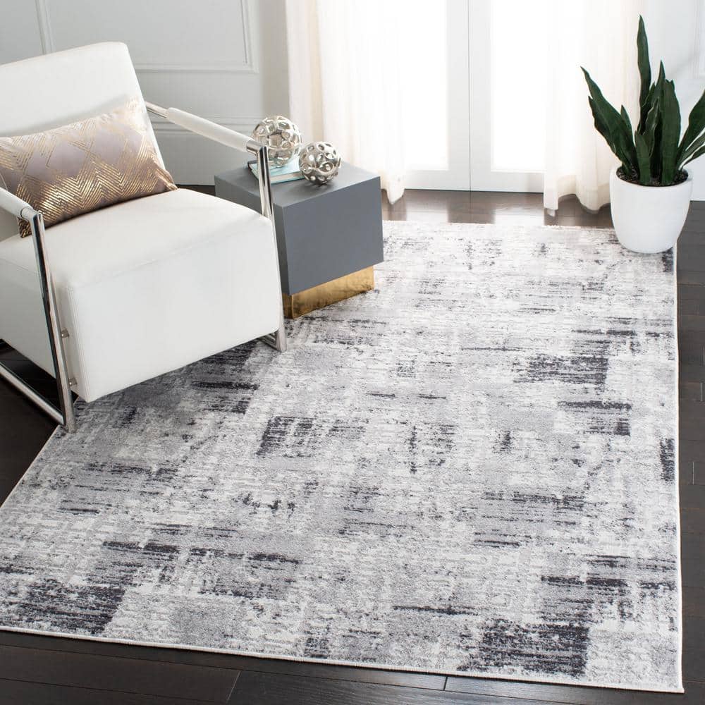 Gray and Charcoal Rectangular Synthetic Area Rug