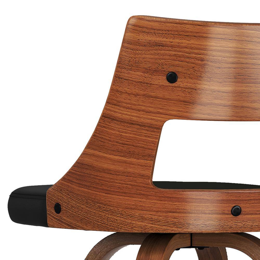 Black Faux Leather and Walnut Swivel Bar Stools, Set of 2