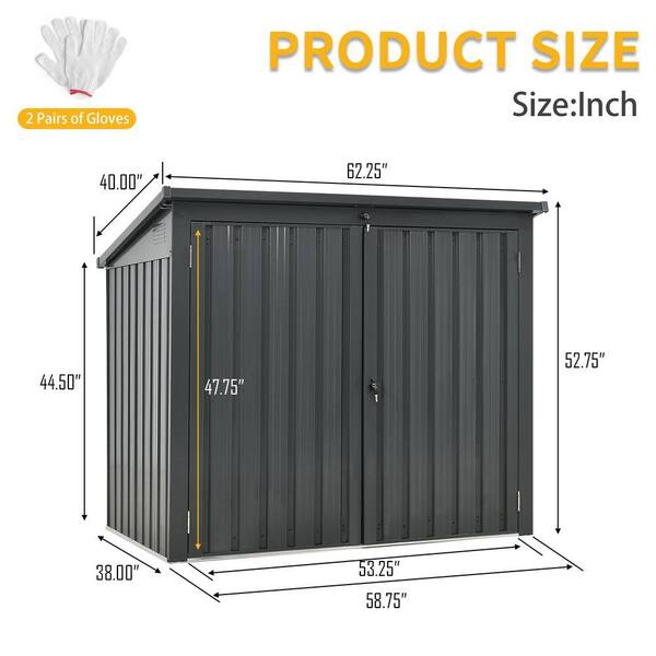 5 ft. W x 3 ft. D Metal Garbage Bin Shed Stores 2 Trash Cans
