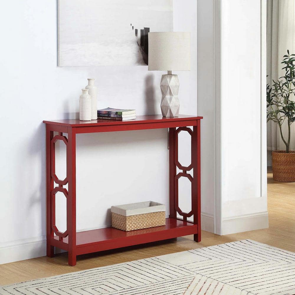 Cranberry Red Wood Console Table with Storage Shelf