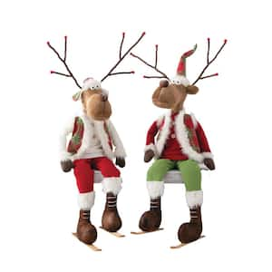 35" and 36" Multicolor Polyester Holiday Sitting Reindeer (Set of 2)