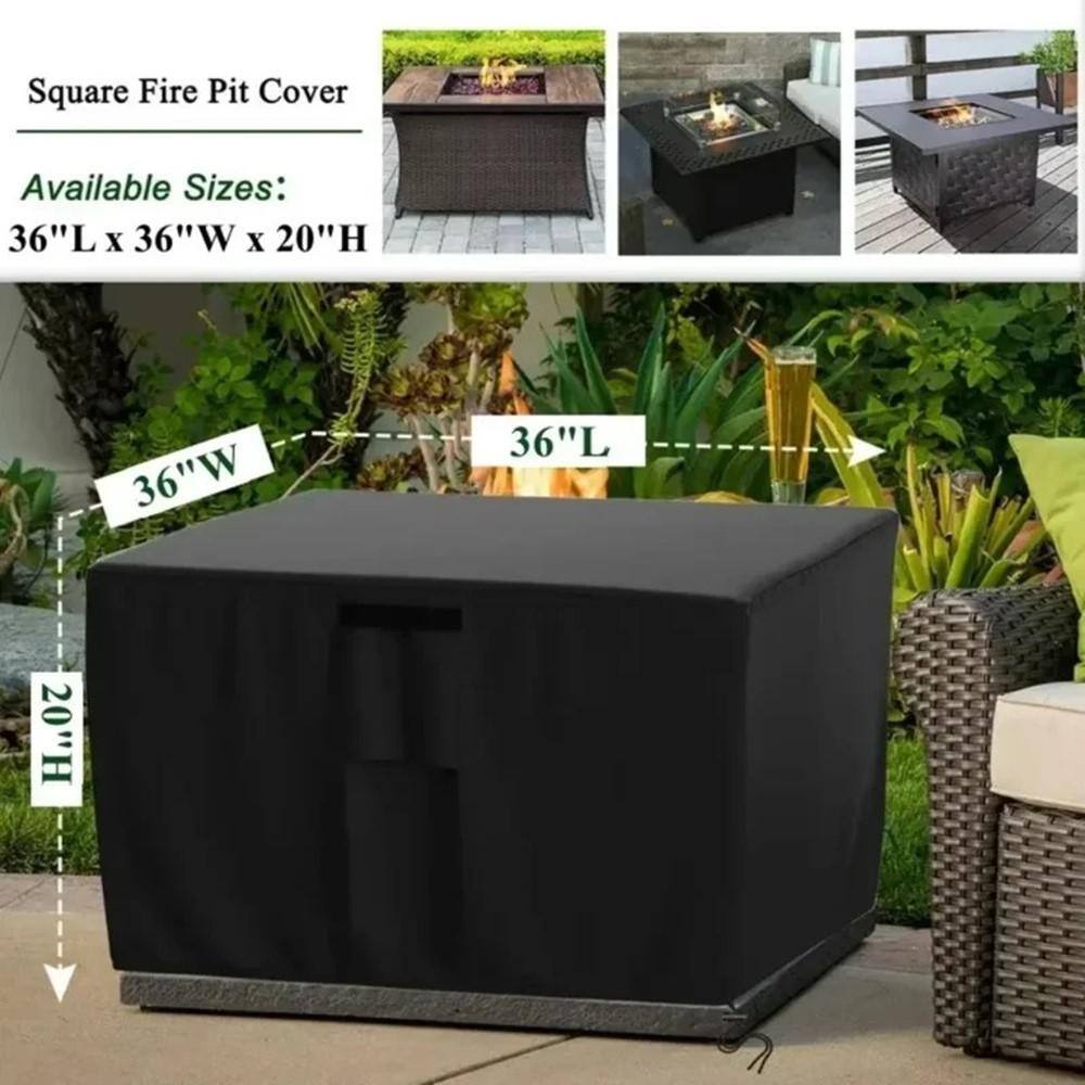 Black Waterproof Polyester Square Fire Pit Cover, 36" x 36" x 20"