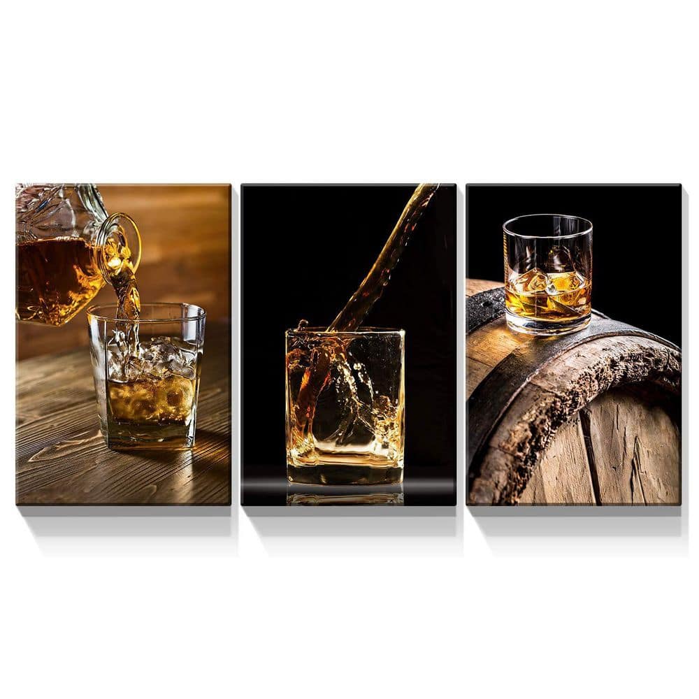 1.50 in. H x 36.00 in. W Multicolor Whiskey Modern by Wall Art Decor Framed Wooden Wall Art-3 Panels price history on PriceWatchPro
